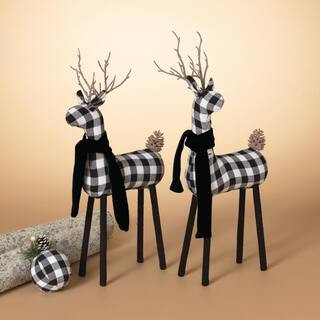 20 in. Black and White Plaid Holiday Reindeer Figurines Set of 2 | The Home Depot