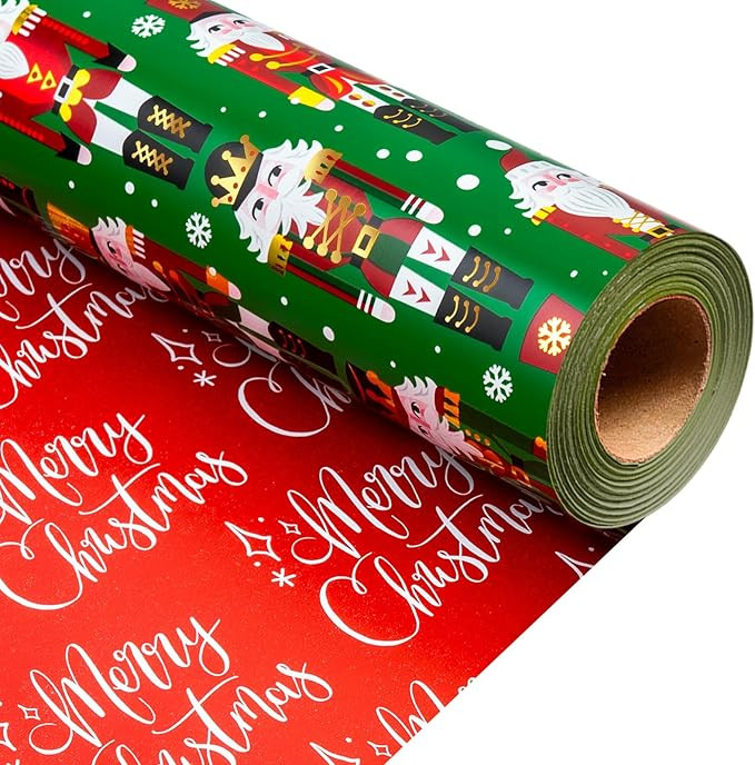 MAYPLUSS Christmas Nutcracker Wrapping Paper, Reversible Christmas Gift Wrapping Paper, Funky Cut... | Amazon (US)
