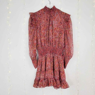 MISA Gianna Bohemian Paisley Long Sleeve Tiered Ruffle Chiffon Mini Dress M NWT  | eBay | eBay US