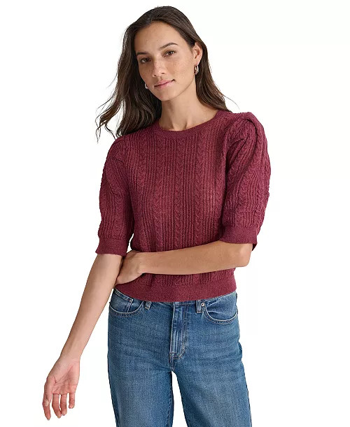 DKNY Jeans Women's Mixed Stitch Puff-Sleeve Sweater - Macy's | Macy's