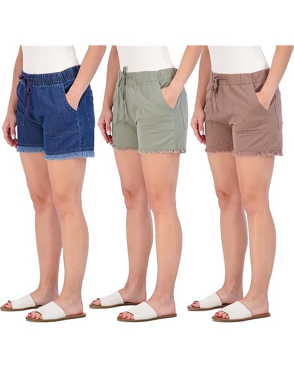 Real Essentials 3 Pack: Women's Twill Cutoff Casual Khaki 3.5" Inseam Shorts - Drawstring (Availa... | Amazon (US)