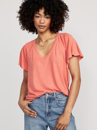 Oversized V-Neck Linen-Blend Tunic T-Shirt for Women | Old Navy (US)