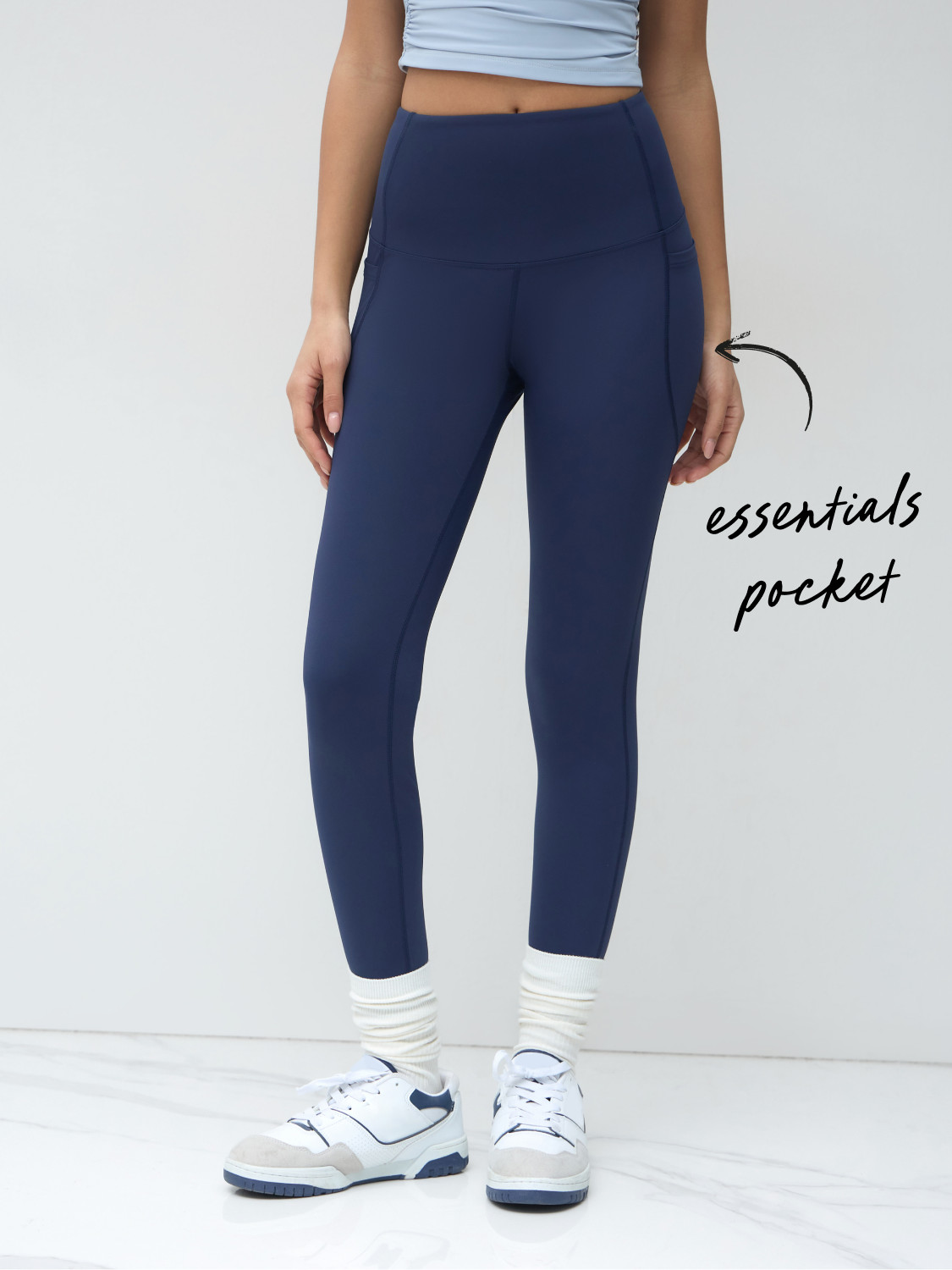 Knit Fabric CIDERAIRY™ Mid Rise Solid Pocket Active Leggings For Gym/Sports | Cider