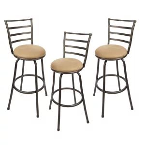 Mainstays 3 Pack Adjustable 24" or 29" Bronze Swivel Barstool, Tan Microfiber Seat | Walmart (US)