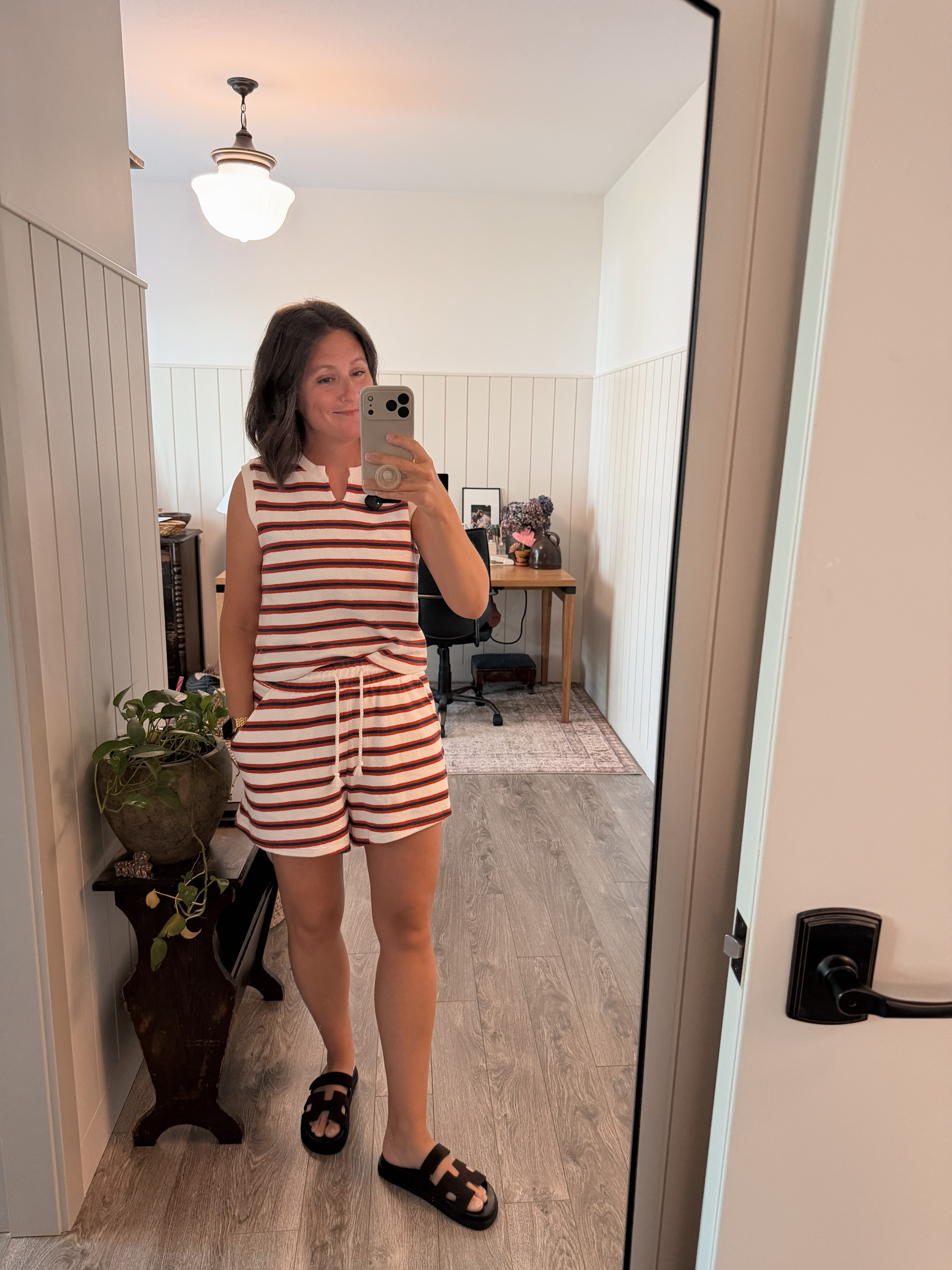 I grabbed this matching set from Target on a whim, and now I don't want to wear anything else. 🤍❤️

It's soft, lightweight, and one of those outfits that looks put together with almost no effort. I love that I can wear the tank and shorts together as a matching set or mix and match them with other pieces in my closet. The striped print feels classic, the relaxed fit is super comfortable, and it's perfect for summer errands, vacation, backyard BBQs, or watching fireworks.

I paired mine with my favorite sandals for an easy everyday look, but it would be just as cute with sneakers or a denim jacket on cooler nights.

If you're looking for affordable Target fashion, matching sets, summer outfits, striped tanks, comfortable shorts, vacation outfits, casual everyday style, or easy mom outfits, this one is definitely worth adding to your cart.

Everything is linked here! 🤍❤️ @Target  @stevemadden-us 

 #LTKootd #LTKmomlife #LTKOver40