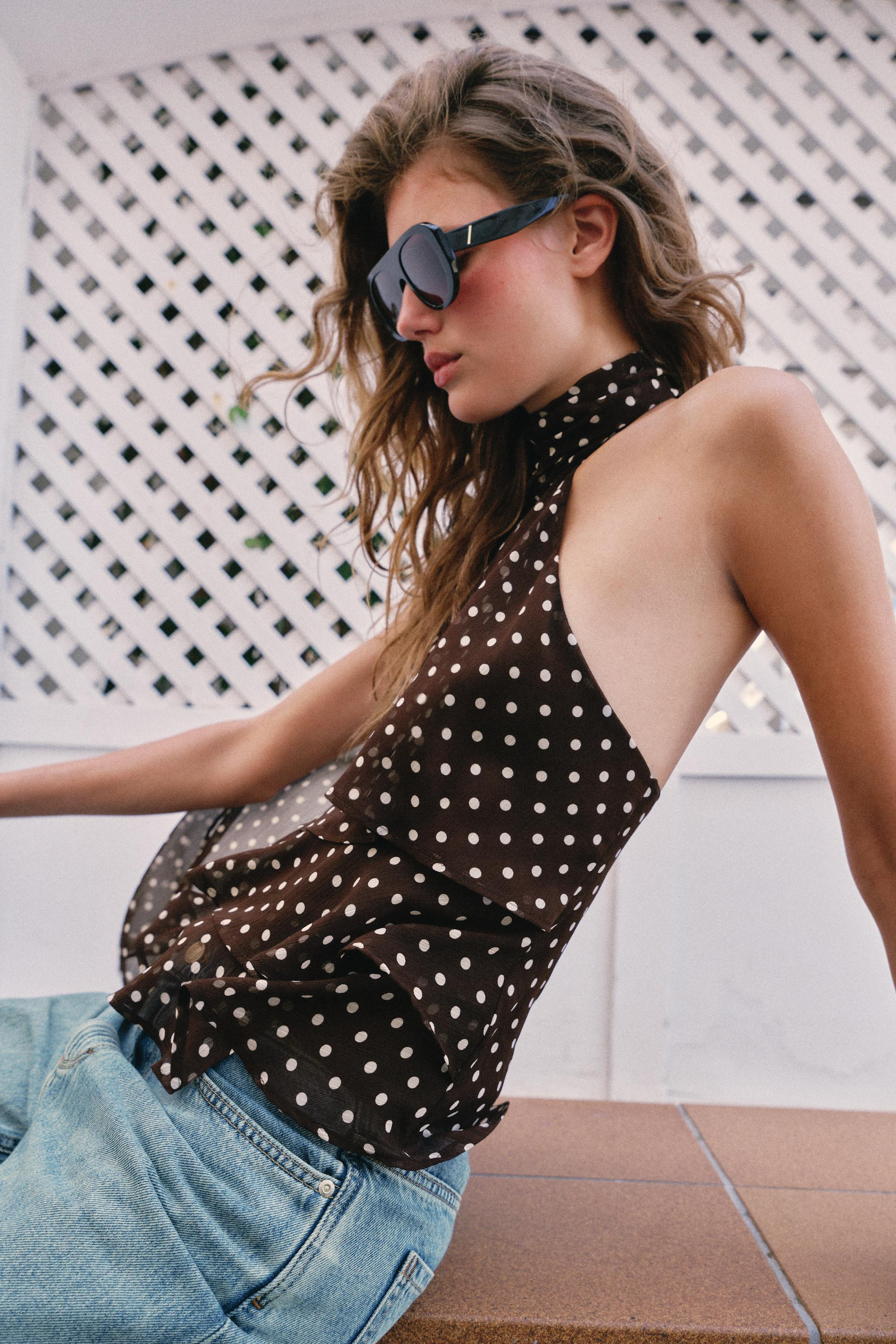 RUFFLED HALTER NECK TOP WITH DOTS | Zara DE