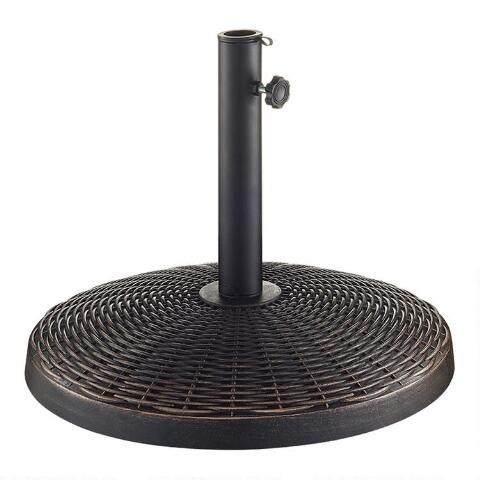 Round Antique Bronze Wicker Weave Patio Umbrella Stand | World Market