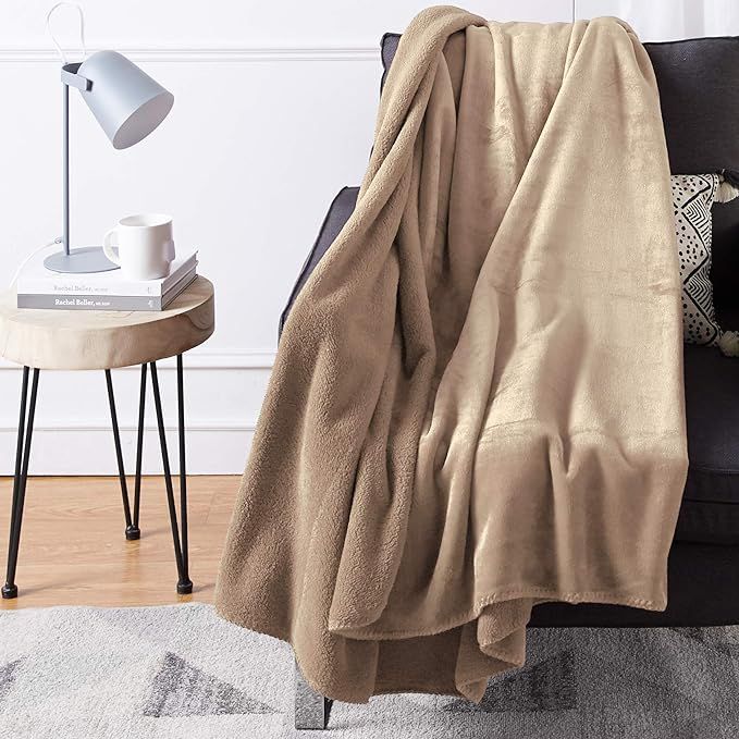Amazon Basics Fuzzy, Micro Plush Fleece Blanket, All Seasons - 50" x 60", Taupe | Amazon (US)