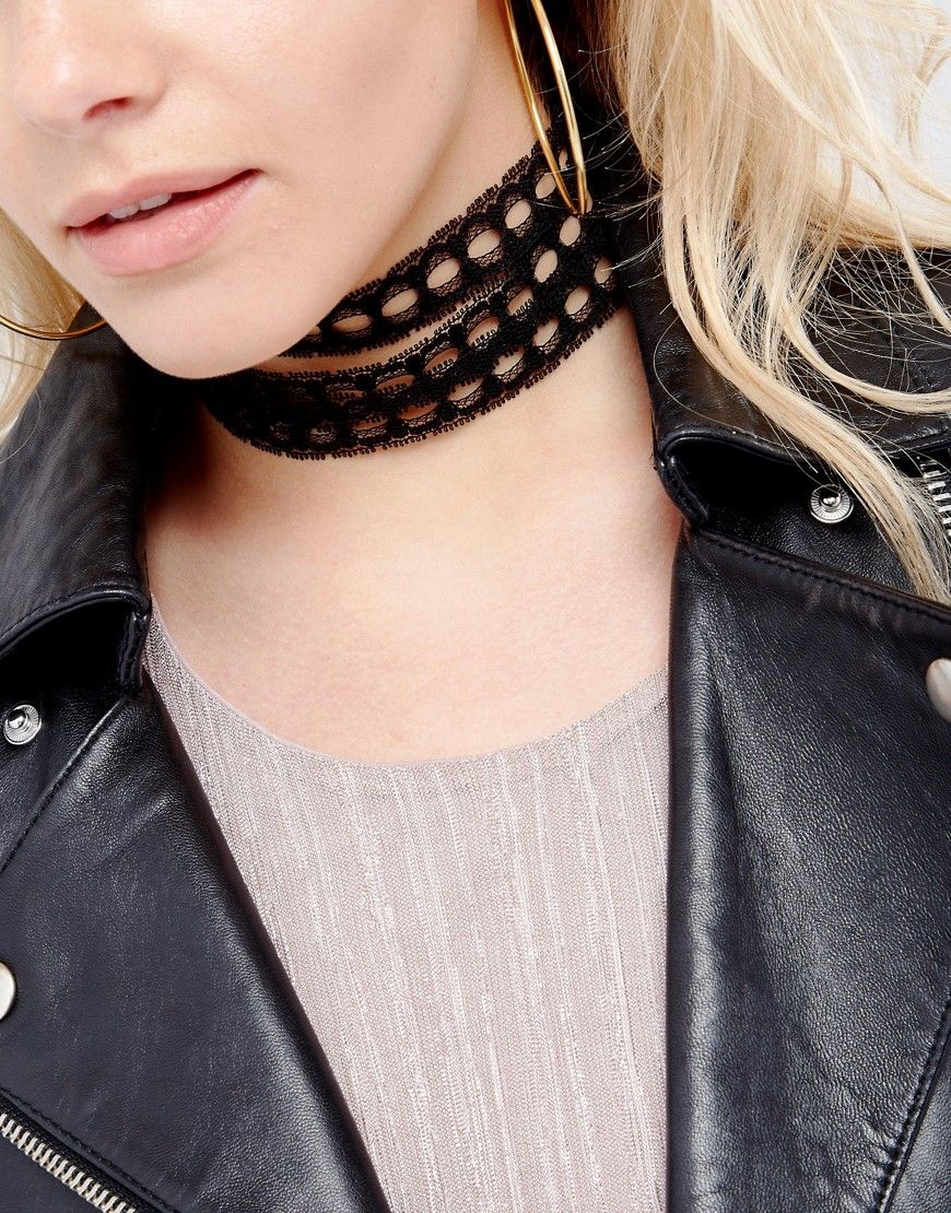 Vanessa Mooney Multi Layered Lace Choker With Gold Plated Chain - Black | ASOS US