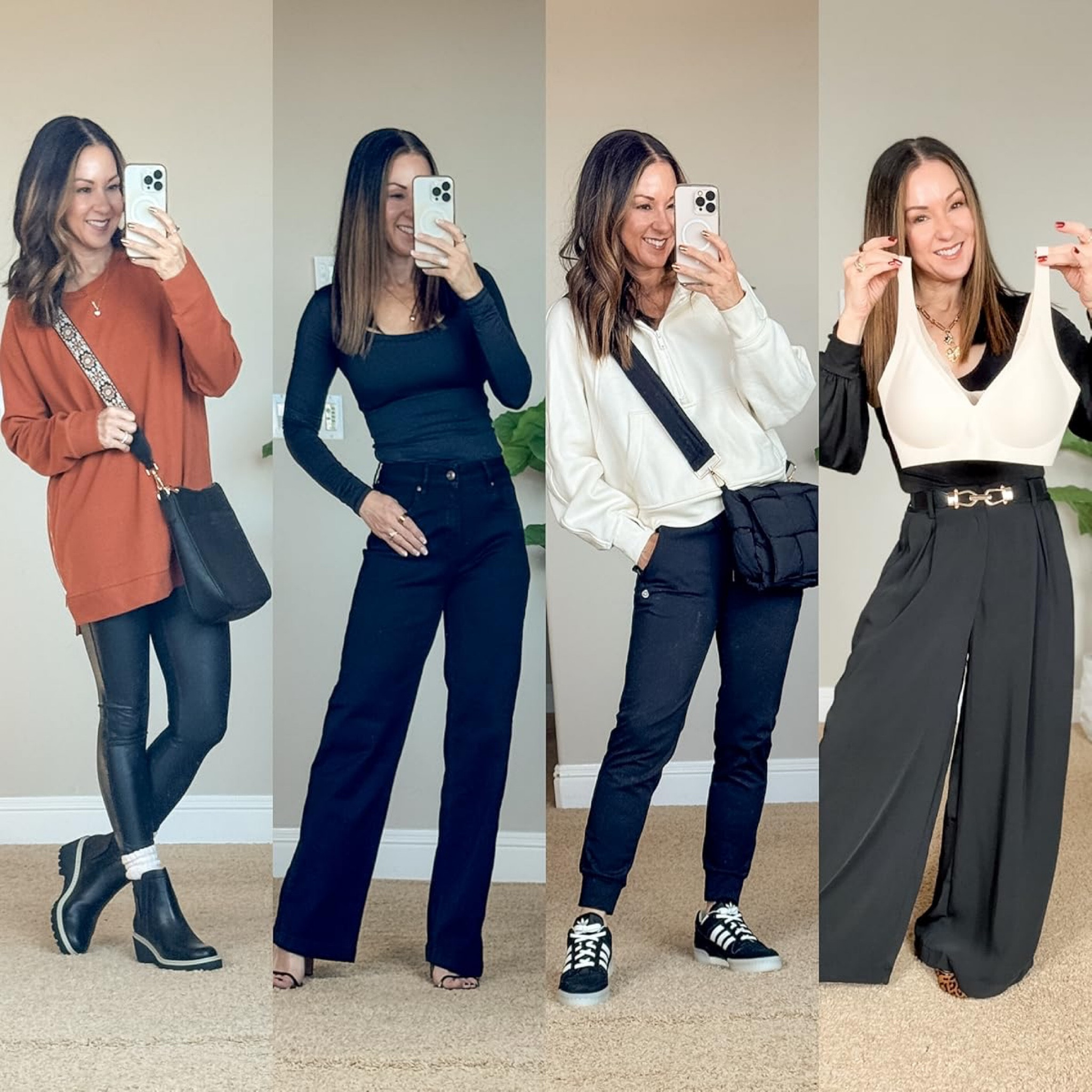 Winter Outfit Inspo


For reference: I’m 5’1, 110lbs and I’m a
Faux leather leggings- XS short
Wide leg jeans- 2 short
Fleece lined joggers- XS
Bra- S

Winter outfit 2025  winter outfit  easy outfit  Mom style  winter fashion trends 2025  boot socks  petite jeans  jeans  joggers  fleece lined  black jeans  faux leather leggings  casual legging style  Everyday style   comfy style  Fleece lined outfits  EverydayHolly

#LTKOver40 #LTKStyleTip #LTKSeasonal