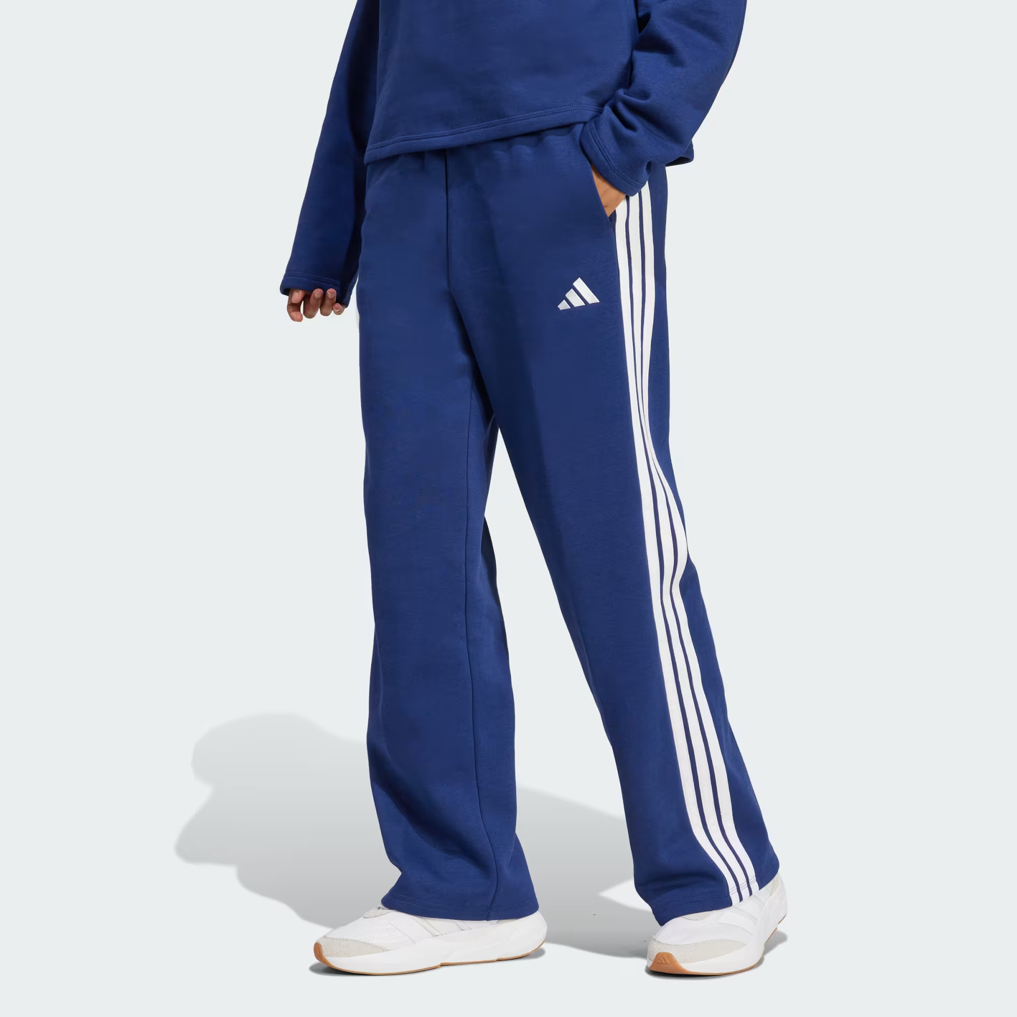 adidas Essentials 3-Stripes Open-Hem Fleece Pants - Blue | Free Shipping with adiClub | adidas US | adidas (US)