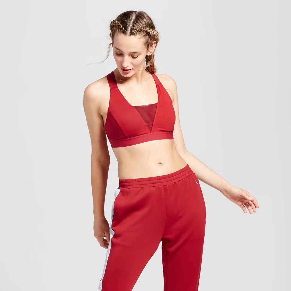 Women's V-Neck Mesh Bra - JoyLab Crimson (Red) M | Target