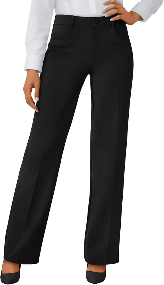 LILLUSORY Women Straight Leg Dress Pants High Waisted Business Casual Work Trousers with Pockets | Amazon (US)