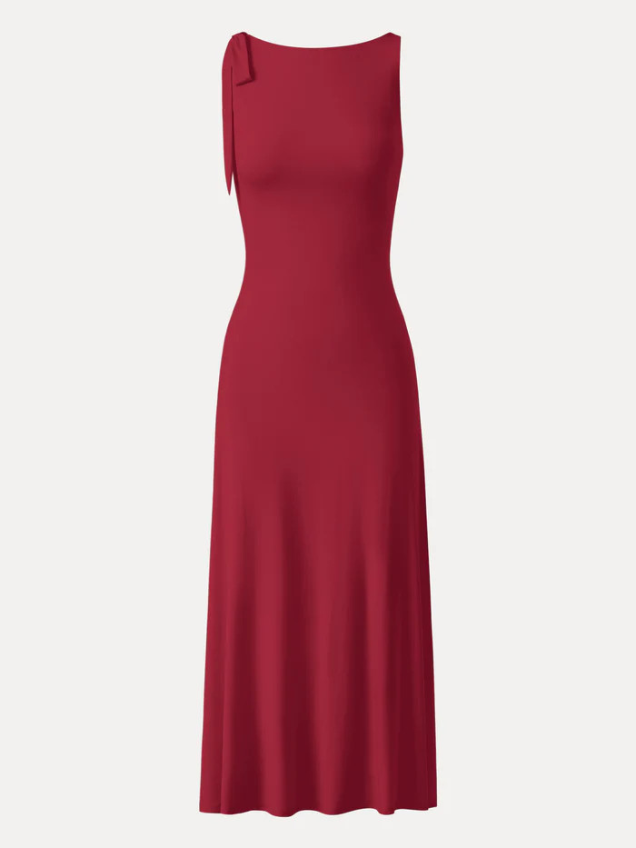 Golden Hour Tencel Silky Adjustable Bow-tie Midi Dress | OGL