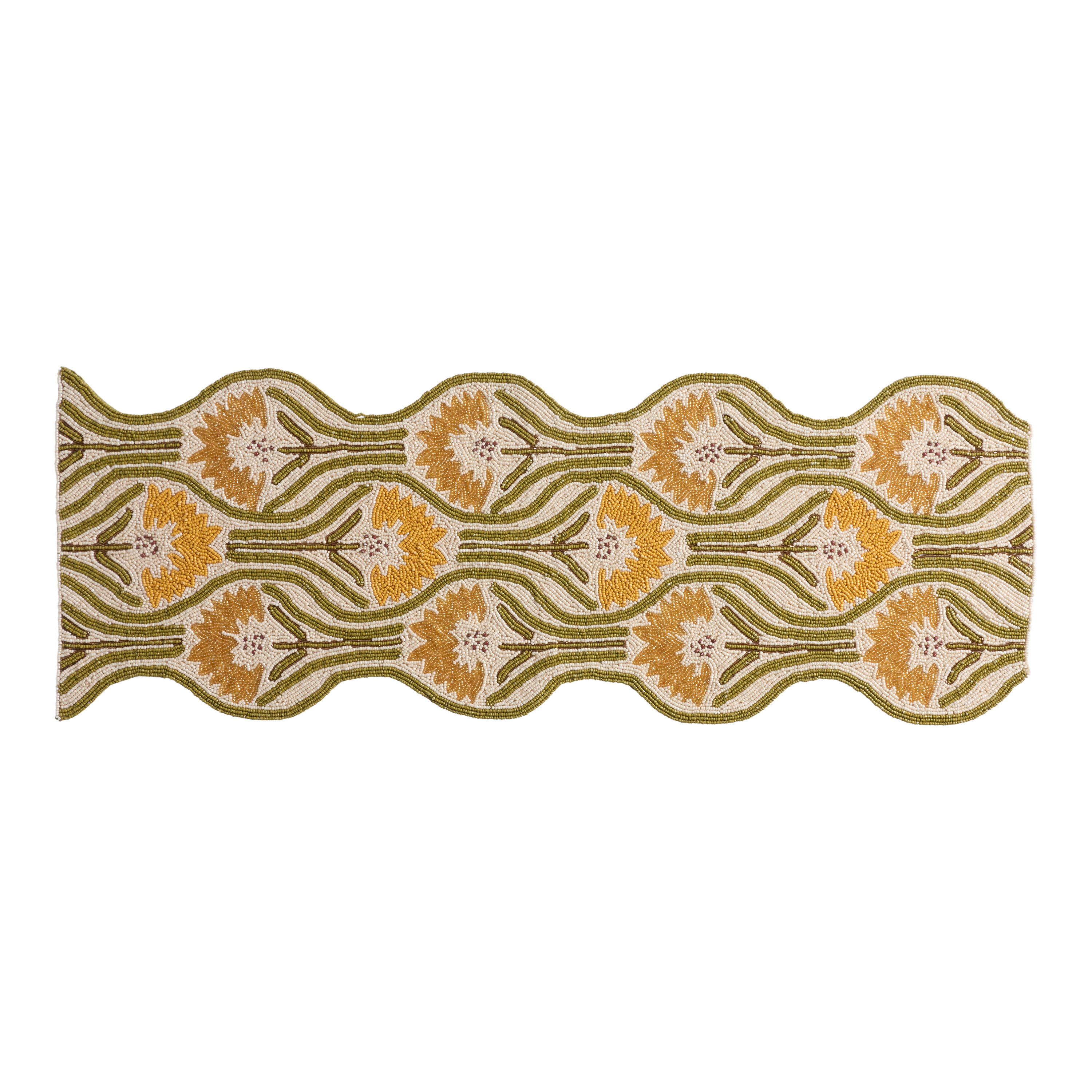 Yellow and Green Floral Beaded Table Runner | World Market