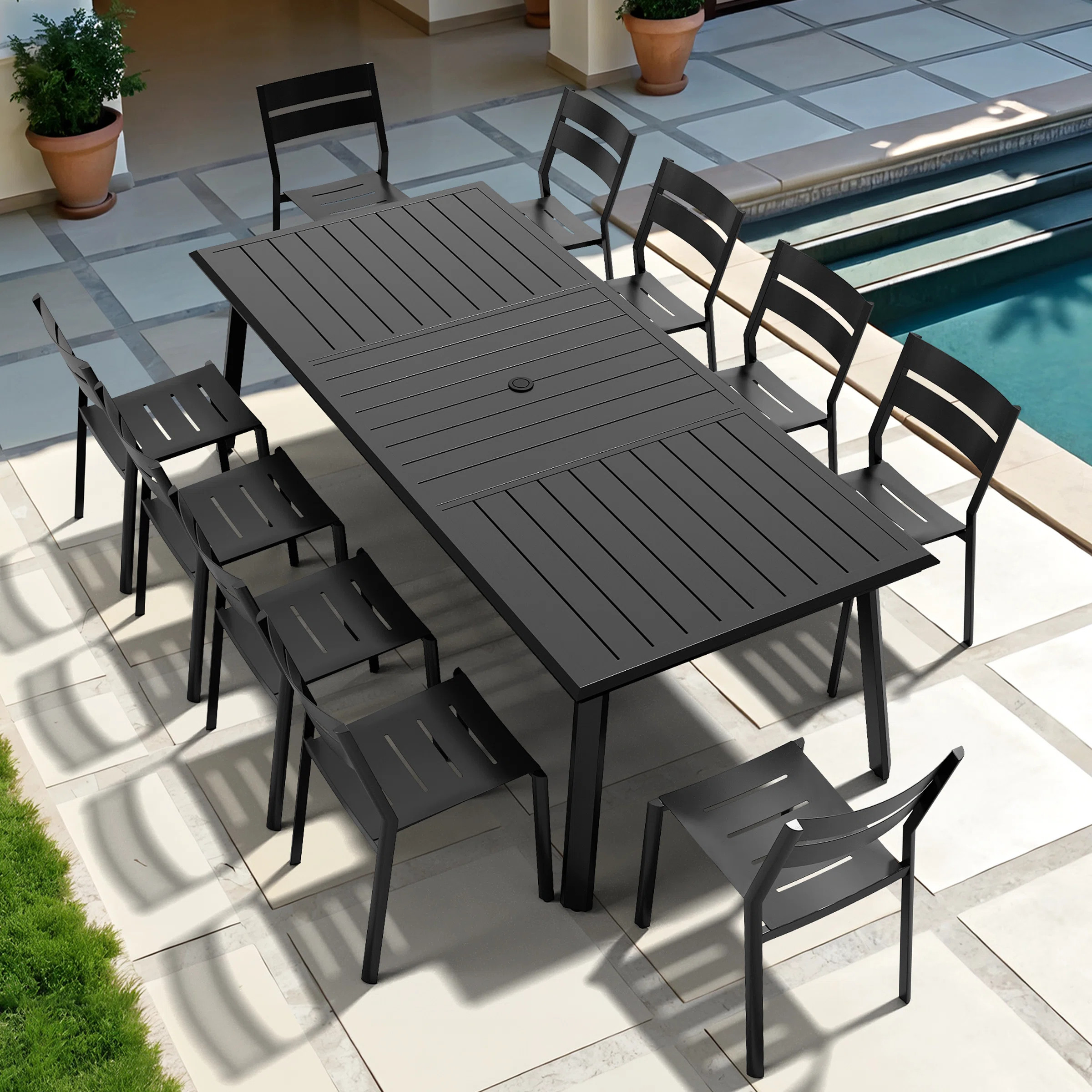 10 - Person All-aluminum Rectangular Outdoor Dining Set with Stackable Chairs | Wayfair North America