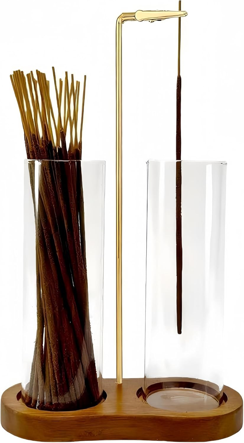 Incense Holder, Hang Upside Down Incense Sticks Burner Holder Storage with Glass Ash Catcher,Ideal Gift (Brown) | Amazon (US)