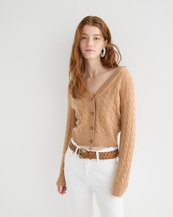 Cashmere cropped cable-knit V-neck cardigan sweater | J. Crew US