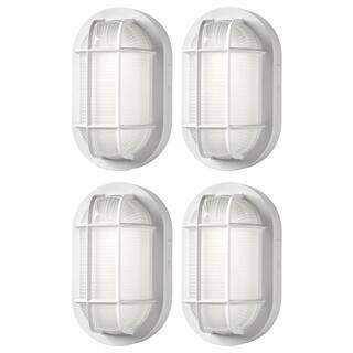 Nautical Oval White LED Outdoor Bulkhead Light Frosted Glass Lens Corrosion Weather Resistant Non-Metallic Base (4-Pack) | The Home Depot