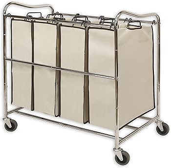 Simplehouseware 4-Bag Heavy Duty Rolling Laundry Sorter Cart, Chrome | Amazon (US)