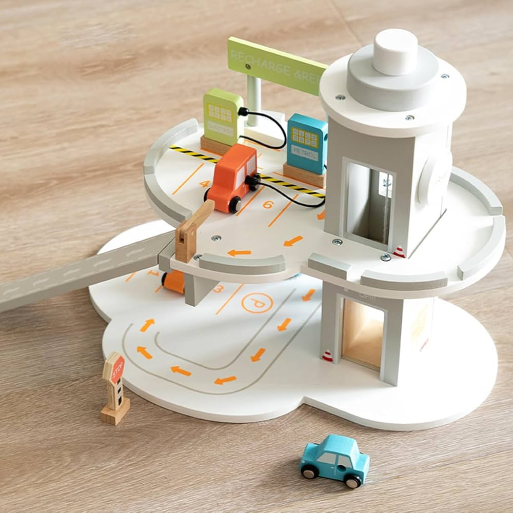 Parking Garage for Toy Cars Set, Double Layered Wooden Toys with Elevator, Christmas Birthdays Gi... | Amazon (US)