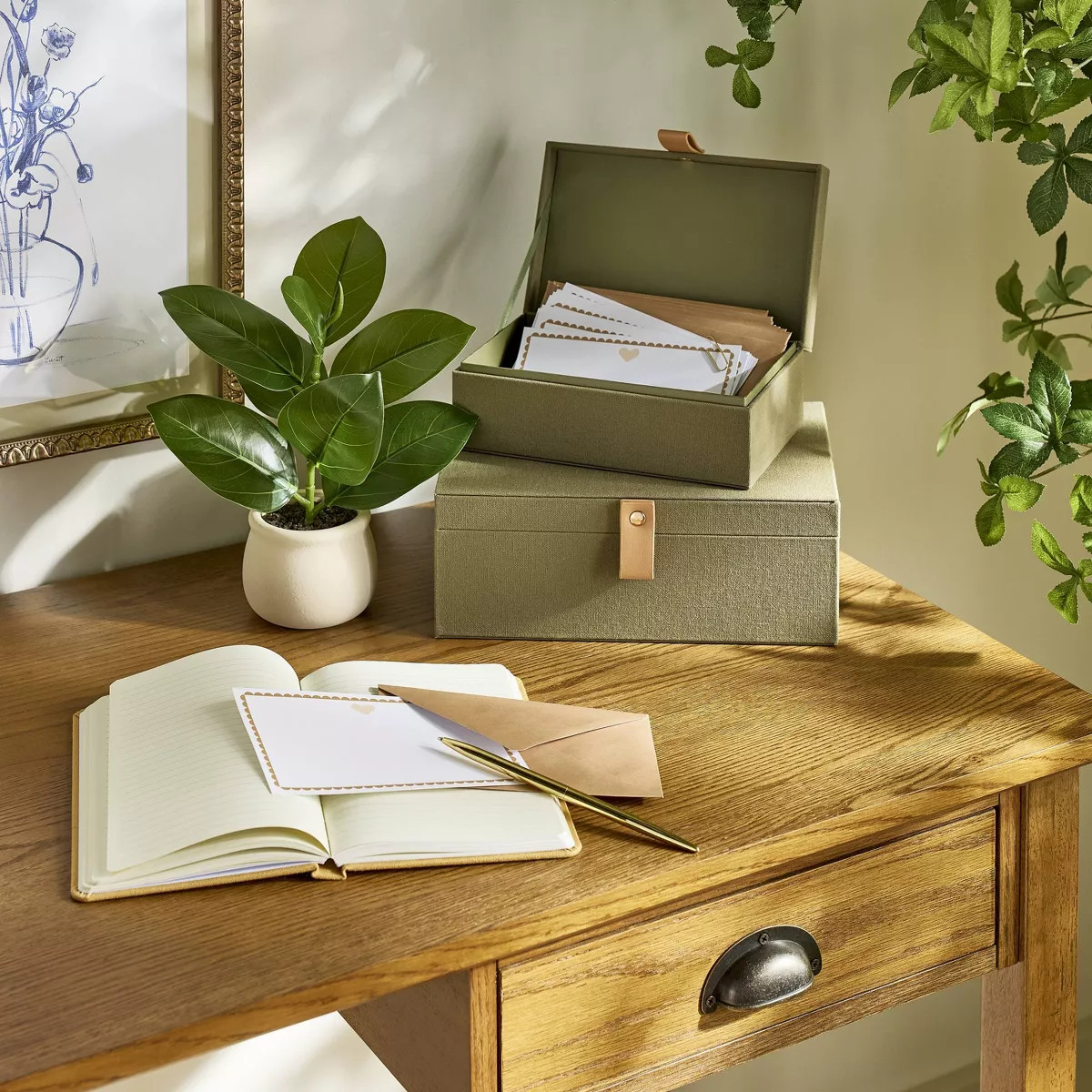 Desk Storage Lidded Fabric Box Green - Hearth & Hand™ with Magnolia | Target