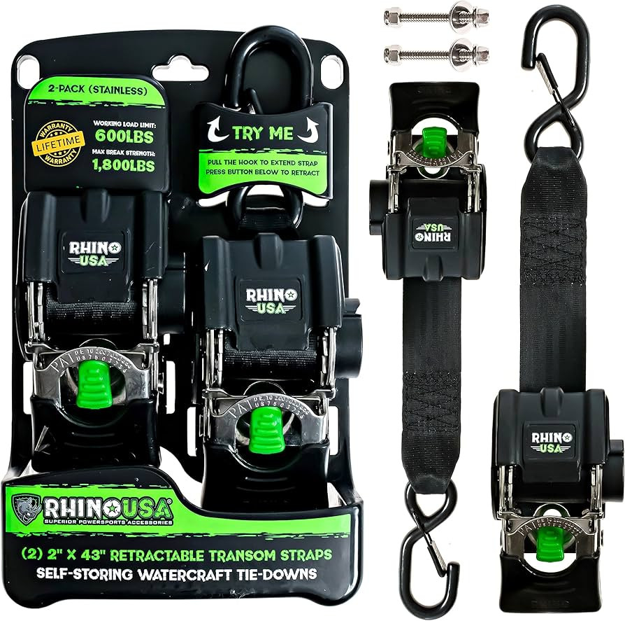 Rhino USA Retractable Transom Tie-Down Straps (2-Pack) - 1,800lb Guaranteed Max Break Strength, H... | Amazon (US)