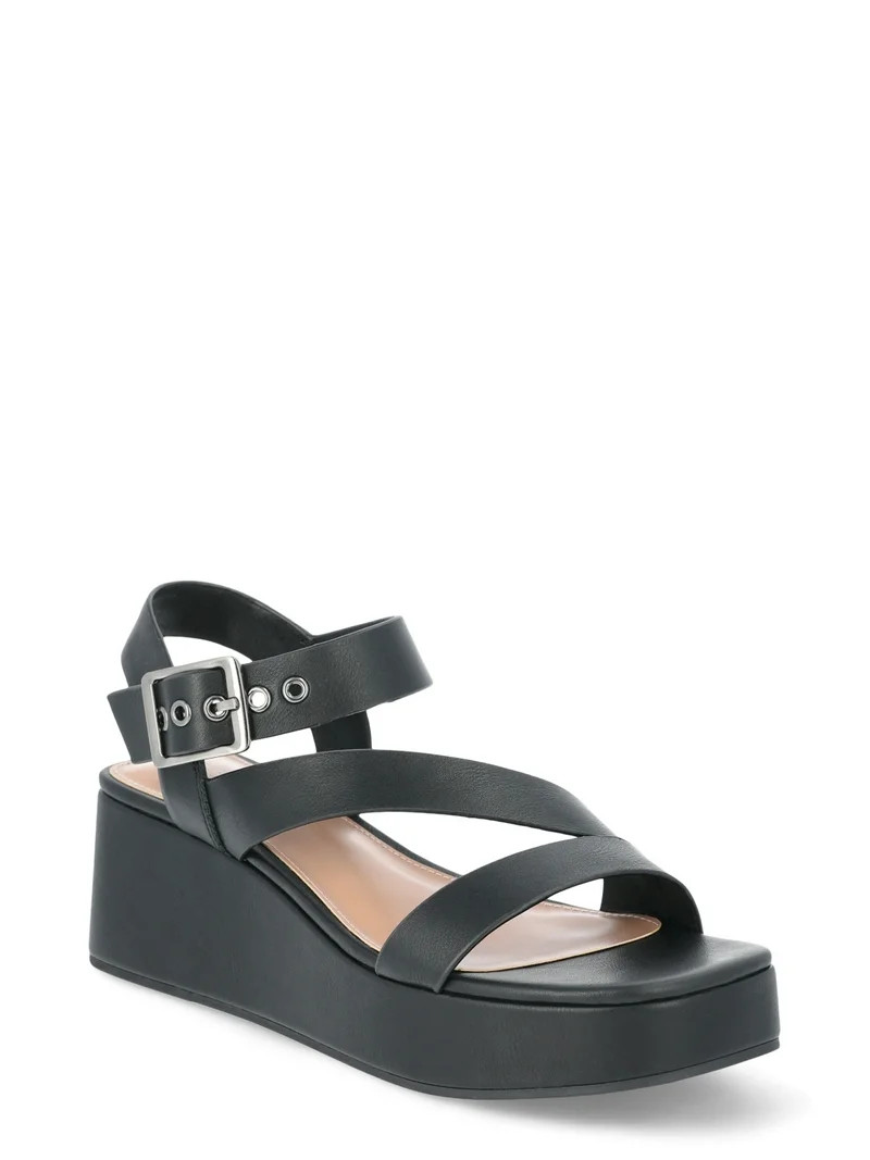 Time and Tru Women's Cross Strap Wedge Sandals, Sizes 6-11 | Walmart (US)
