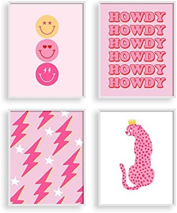 heilkee Preppy Room Decor Aesthetic Hot Pink White Wall Art for Teen Girls Bedroom Pink College D... | Amazon (US)