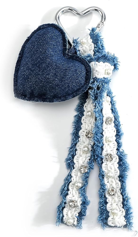 MUCOOS Denim Star Keychain Heart Keycharm for Women Country Style Fabric Keyring Personalized Key... | Amazon (US)