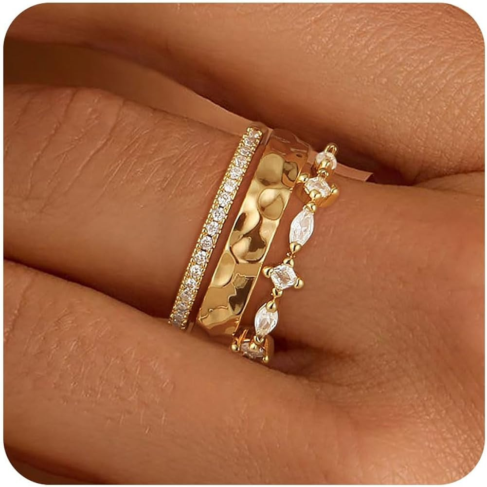 FUNEIA Stackable Gold Rings for Women Non Tarnish Chunky 14K Gold Plated Rings that Don't Tarnish... | Amazon (US)