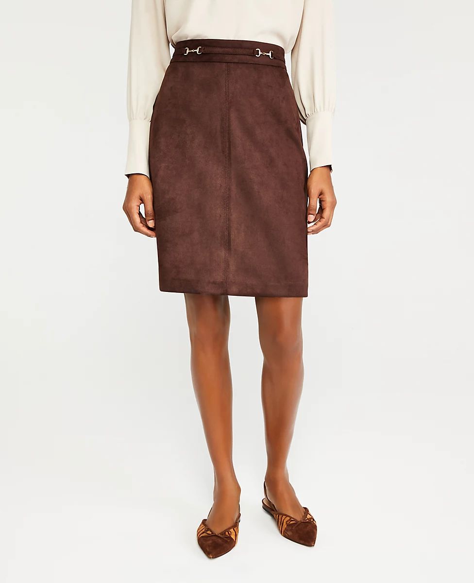 Faux Suede Belted A-Line Skirt | Ann Taylor (US)