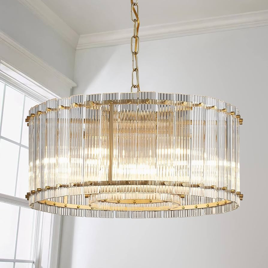 Amazon.com: Saint Mossi Moder Glass Chandelier Light Fixture, Doule Layer Drum Pendant Modern Cha... | Amazon (US)