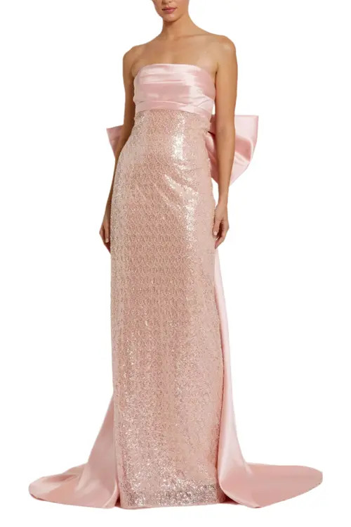 Mac Duggal Strapless Embellished Gown With Back Bow Detail in Blush at Nordstrom, Size 4 | Nordstrom