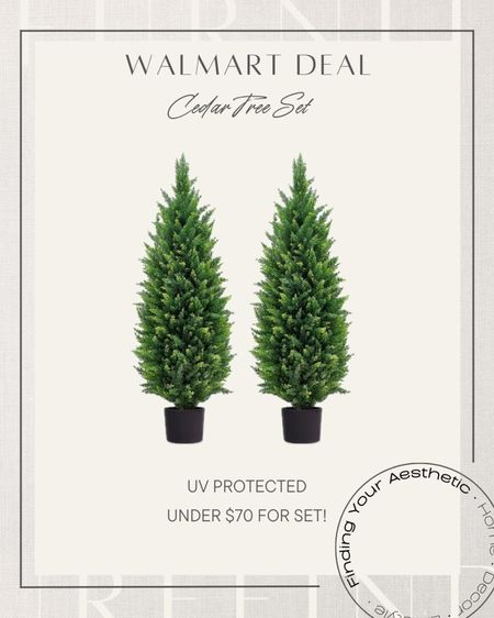 These are perfect for your front porch decor, by garage doors, or even on your patio. Faux cedar trees can be expensive and this set is UV protected and under $70. They've been sold out for months and are now back in stock. 

Walmart deals // faux plants outdoors // Walmart patio 

#LTKHome #LTKSaleAlert #LTKSeasonal
