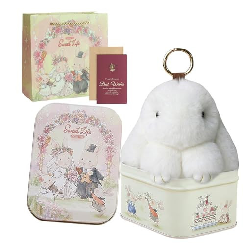 Bunny Keychain with Tin – Handmade Soft Plush Bunny Charm for Keys, Bags & Backpacks, Fluffy Bunny Keychain Plush Gift (Tin Box, White) | Amazon (US)