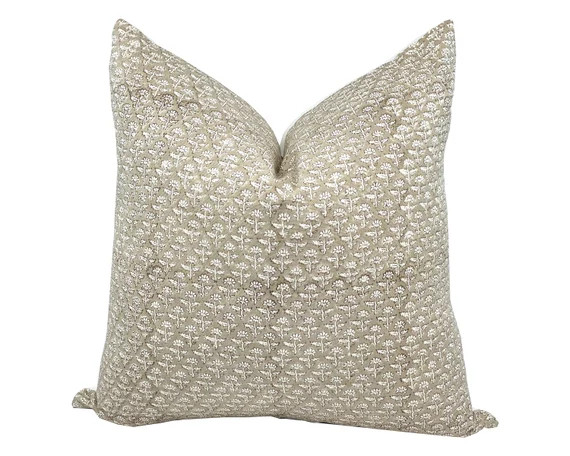 IVY  Designer Beige Floral Linen Pillow Cover Block Print - Etsy | Etsy (US)