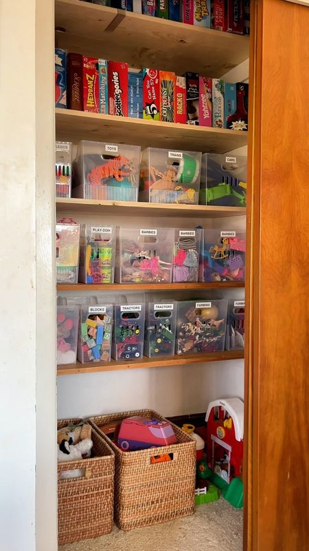 Toy organization with clear bins from The Container Store in this old closet at my parents’ house #organization #toyorganization

#LTKhome