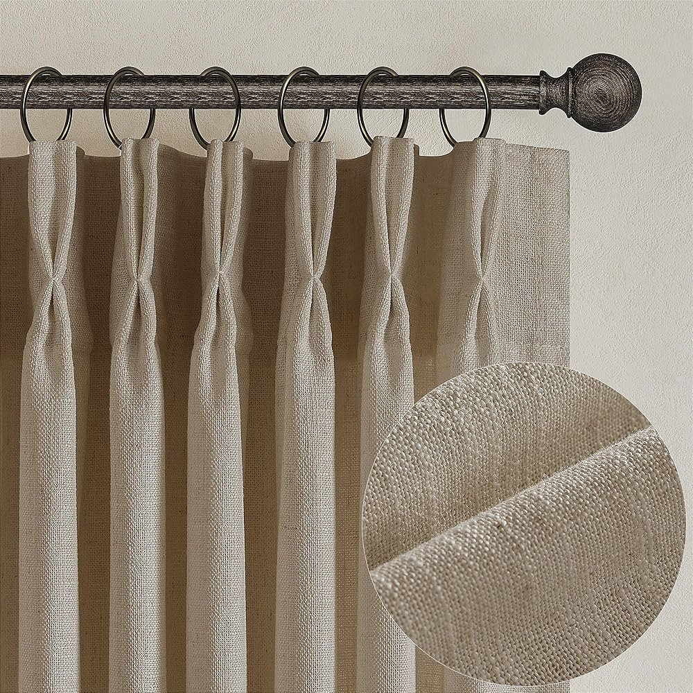 Textured Linen Burlap Curtains 84 Inches Long 2 Panels Neutral Country Tan Greige Flax Ceiling Fl... | Amazon (US)