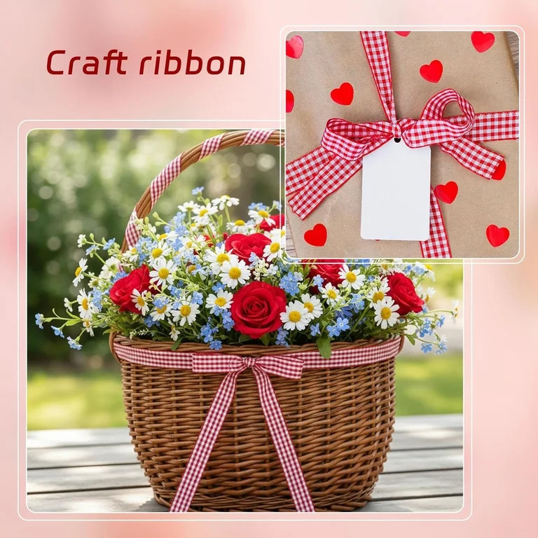 5/8" Gingham Ribbon 50 Yards, Plaid Ribbon, Polyester Check Ribbon for Gift Wrapping, DIY Crafts,... | Walmart (US)