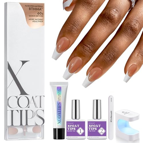BTArtboxnails French Gel Nail Kit - French Tip Press on Nails Brown Medium Coffin XCOATTIPS Nail Art | Amazon (US)