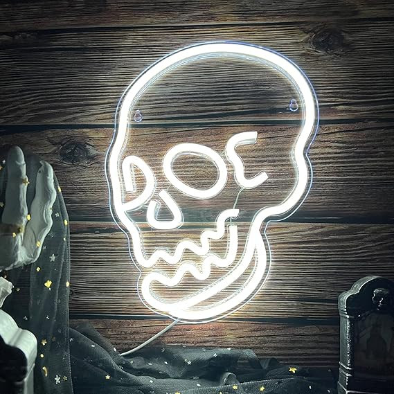 Halloween Decoration Skull Neon Sign, White LED Skull Shape Neon Wall Light Signs Decor, Wall Nig... | Amazon (US)