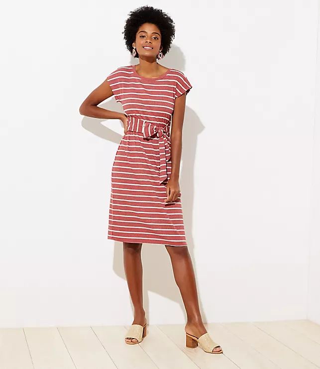 Stripe Ribbed Belted Midi Dress | LOFT | LOFT