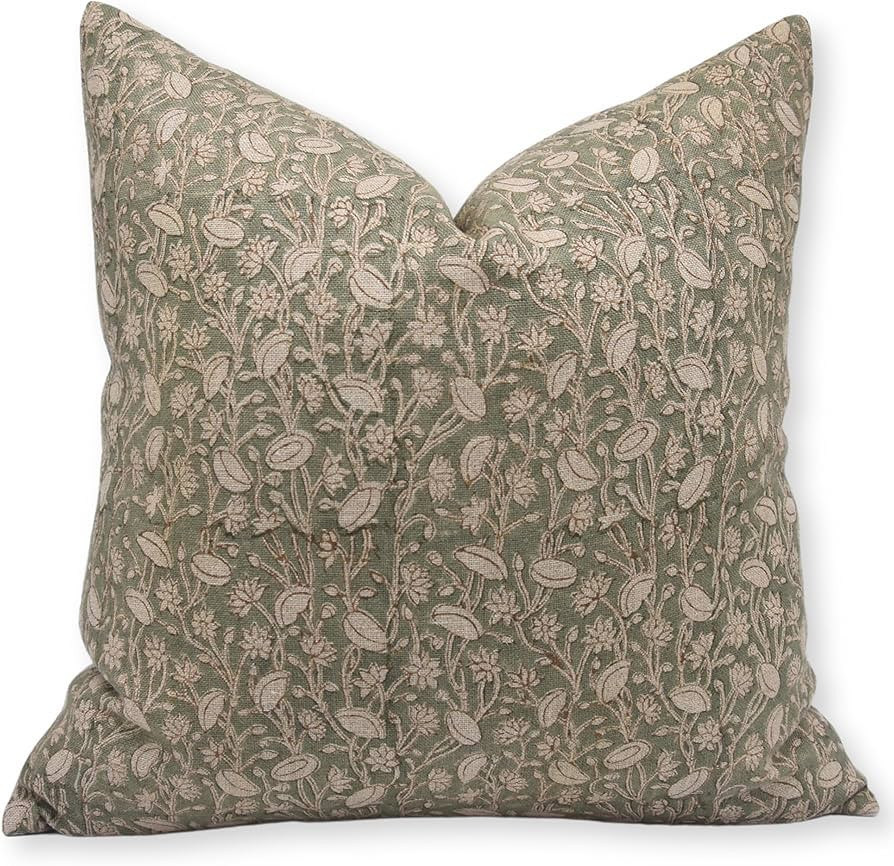 Block Print Thick Linen 24x24 Throw Pillow Covers, Decorative Handmade Vintage Pillow Covers for ... | Amazon (US)