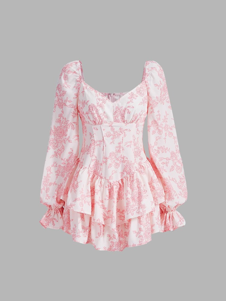 SHEIN MOD Floral Print Ruffle Hem Dress | SHEIN
