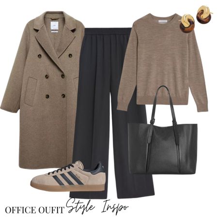 Smart casual office attire 

Brown & black, wide leg black trousers, adidas gazelles 

#LTKfindsunder50 #LTKstyletip #LTKworkwear