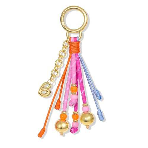 KissYan Initial Bag Charm for Women, Colorful Rope Purse charms With Bubble Letter pendant, Dainty Handbag Charm for Backpack (Pink, Letter B) | Amazon (US)
