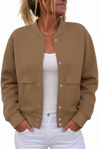 ETCYY NEW Womens Bomber Jackets Fall Winter Trendy Coats Button Down Varsity Jacket with Flap Poc... | Amazon (US)
