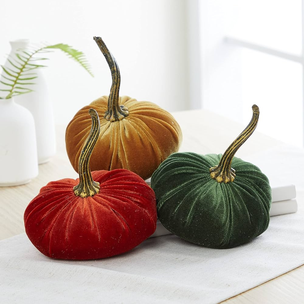 Set of 3 Small Velvet Pumpkins, classic fall pumpkin decor, hygge home, cozy fall vibe, Thanksgiv... | Amazon (US)