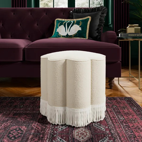 Flower Tassel Boucle Footstool | Dunelm (migrated)